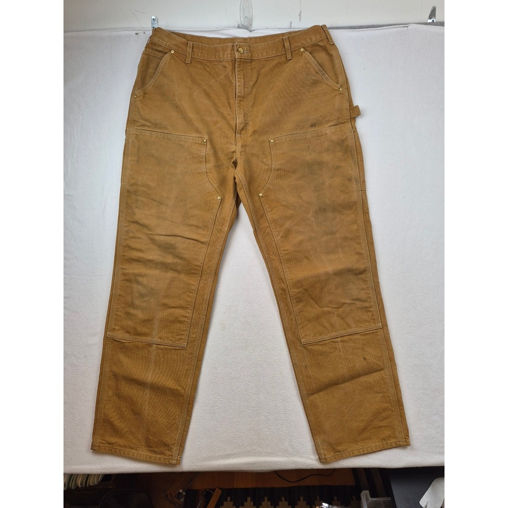 Vtg Carhartt B01 BRN Double Knee Brown Canvas Pants Mens 42x34 Union Made USA